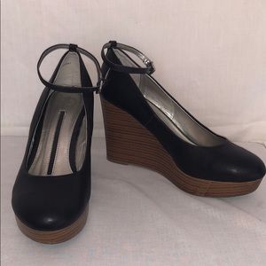 Black and Tan ankle strap wedge